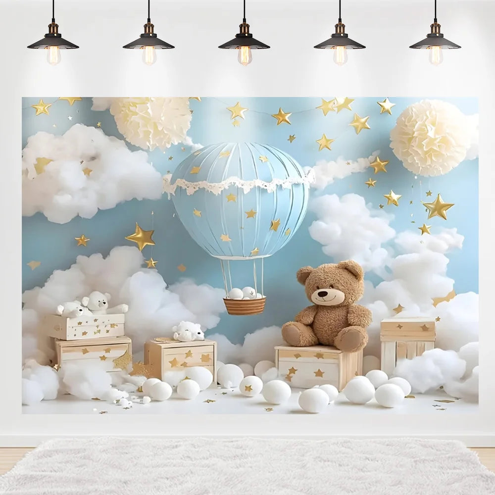 Welcome Baby Shower Newborn Background Decoration Girl Boy Birthday Party Backdrop Supplies Balloon Teddy Bear Photographic Prop
