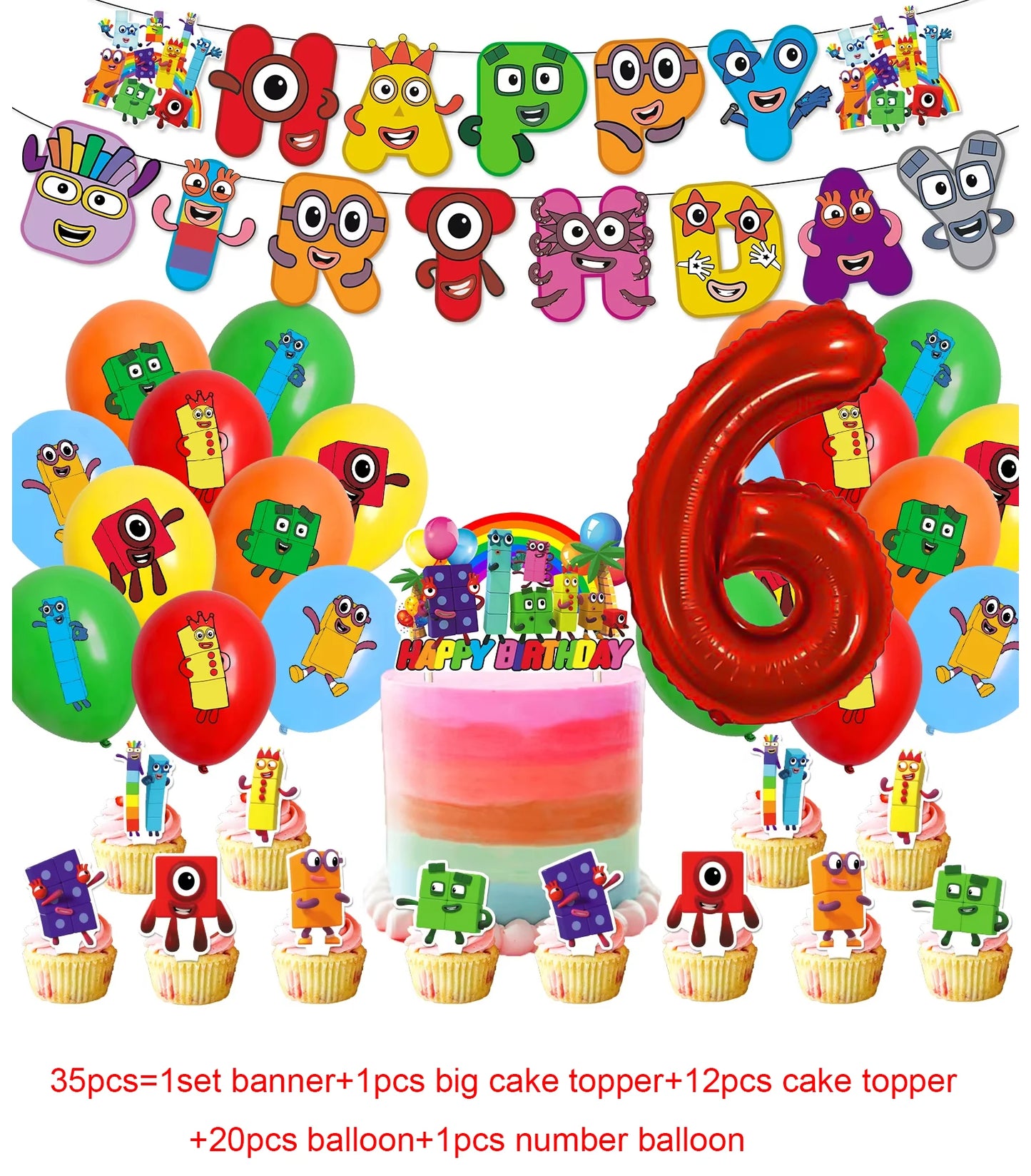 Number Birthday Decorations Building Blocks Tablecloth Banner Spiral Cake Topper Balloon for Kids Baby Shower Supplies Gifts