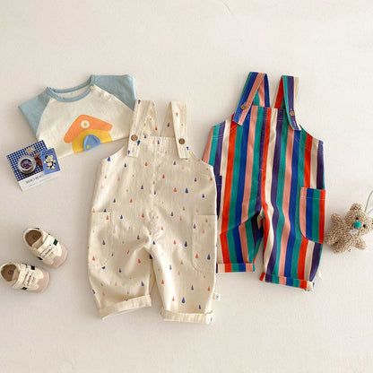 Spring New Kids Clothes Fashion Overalls Polk Dot Jumpsuits Striped Overalls Children Play Suit