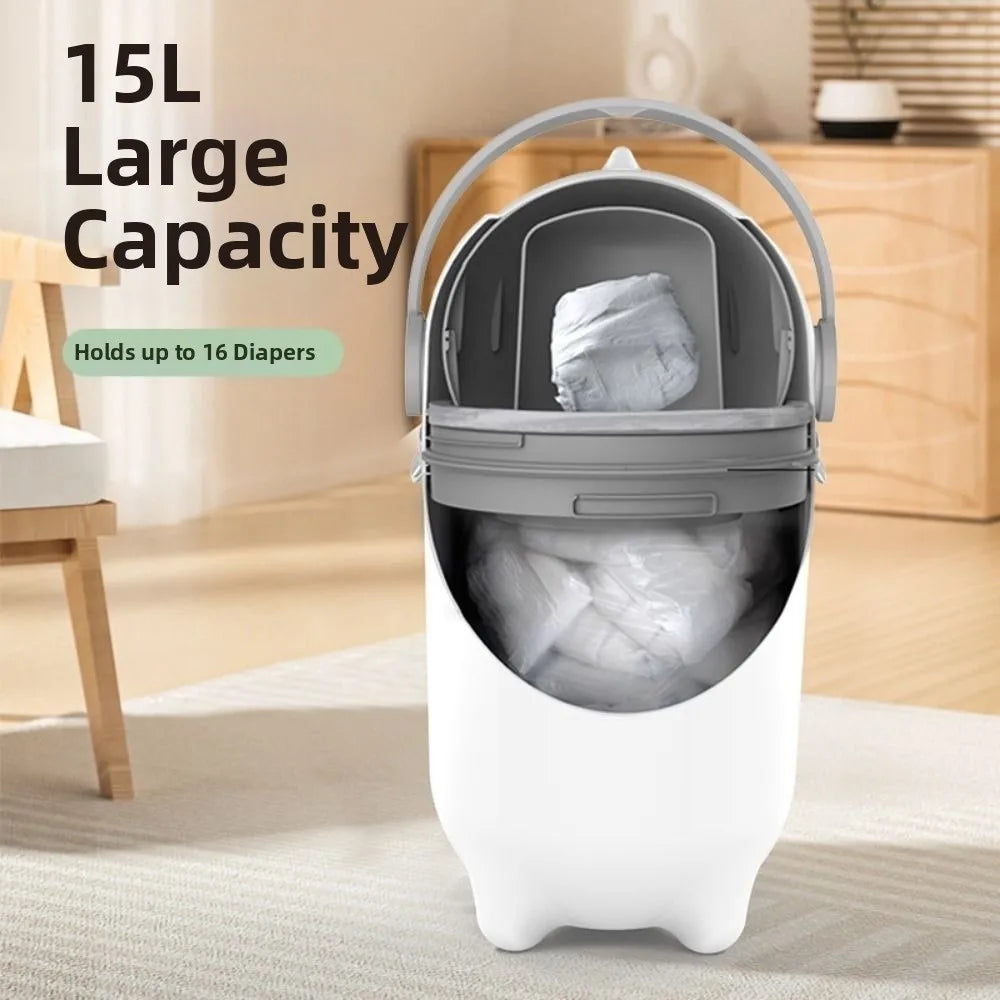 Portable 15 L Diaper Trash Can with Lid Large Capacity Waste Can Silent Opening Closing Handle Simple Trash Bin Household