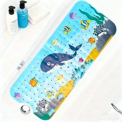 1pc Cartoon Extra Long Bathtub Mat 40x100cm Non-Slip Bathmat Suction Cups & Drain Holes