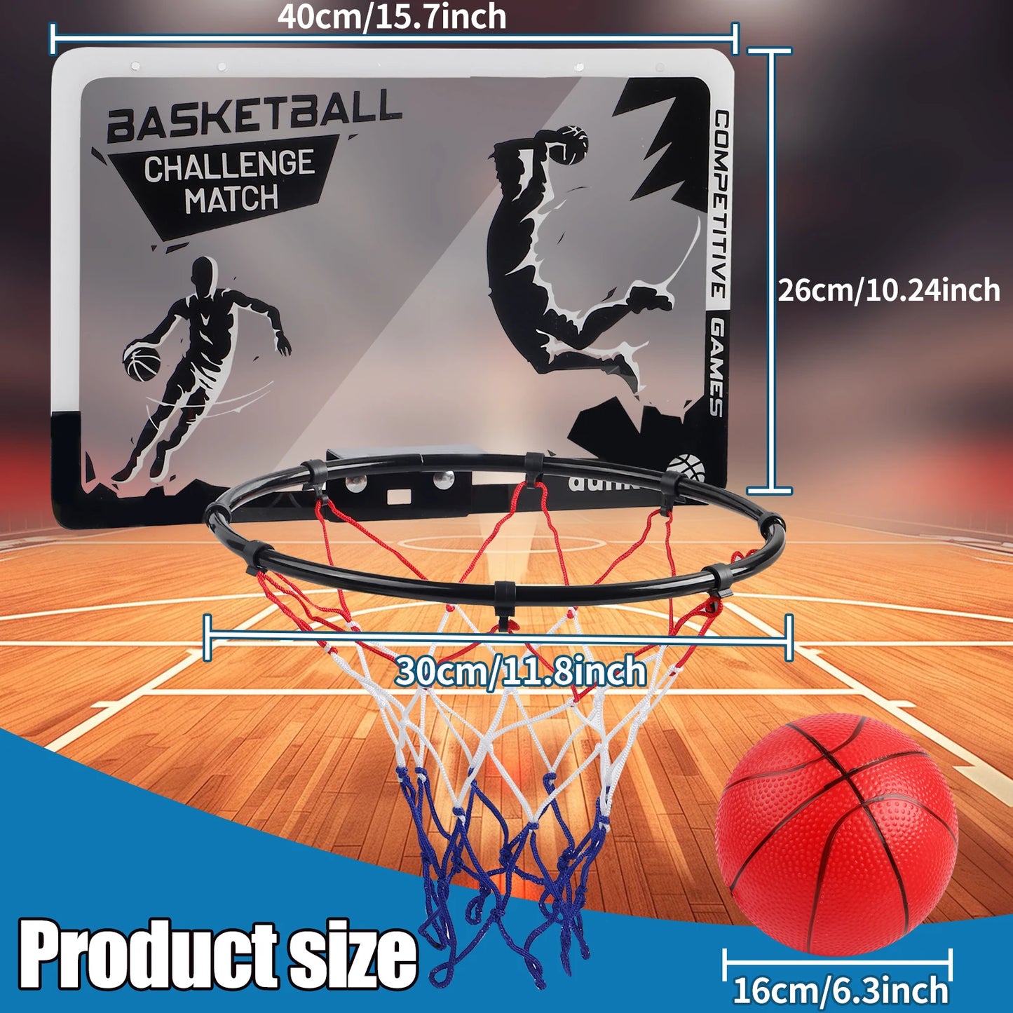 Metal Basketball Rim, Mini Basketball Hoop, Indoor Basketball Backboard for Boys/Girls, Christmas/Halloween/Thanksgiving/Easter