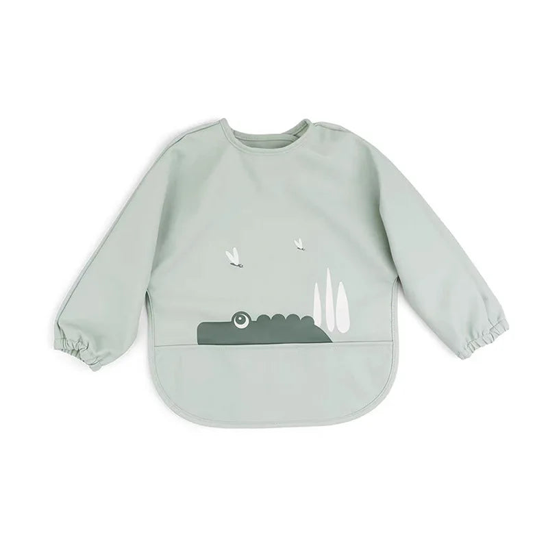 Baby Infant Eating Clothes PU Kids Smock Bib Long Sleeve Waterproof Food Pocket Easy to Clean