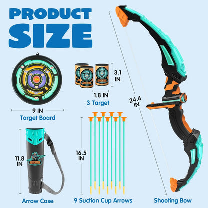 JOYFY Kids Bow and Arrow Set LED Light Up Archery Toy With 9 Suction Cup Arrows Target for Kid Ages 6-12 Outdoor Play Gift