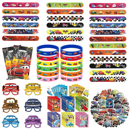 Lightning McQueen Cars Kids Party Favor Glasses Slap Bracelets Stamps Keychains Straws Badges Stickers Birthday Decorations Set