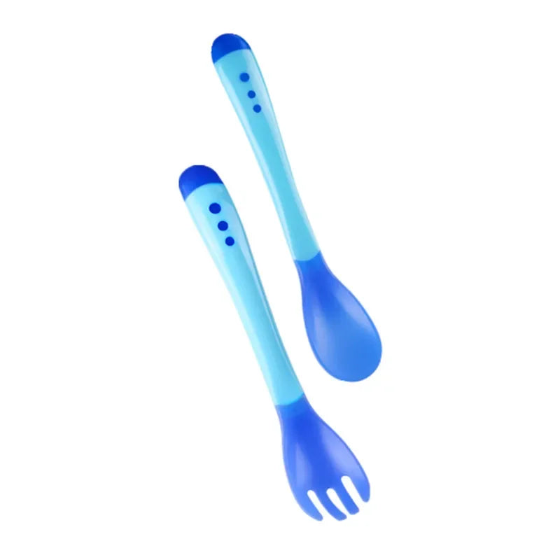 2 PCS Set Baby Feeding Spoon Frok Food Grade Heat Sensitive Spoon Children Feeding Tableware Temperature Sensitive Spoon Frok
