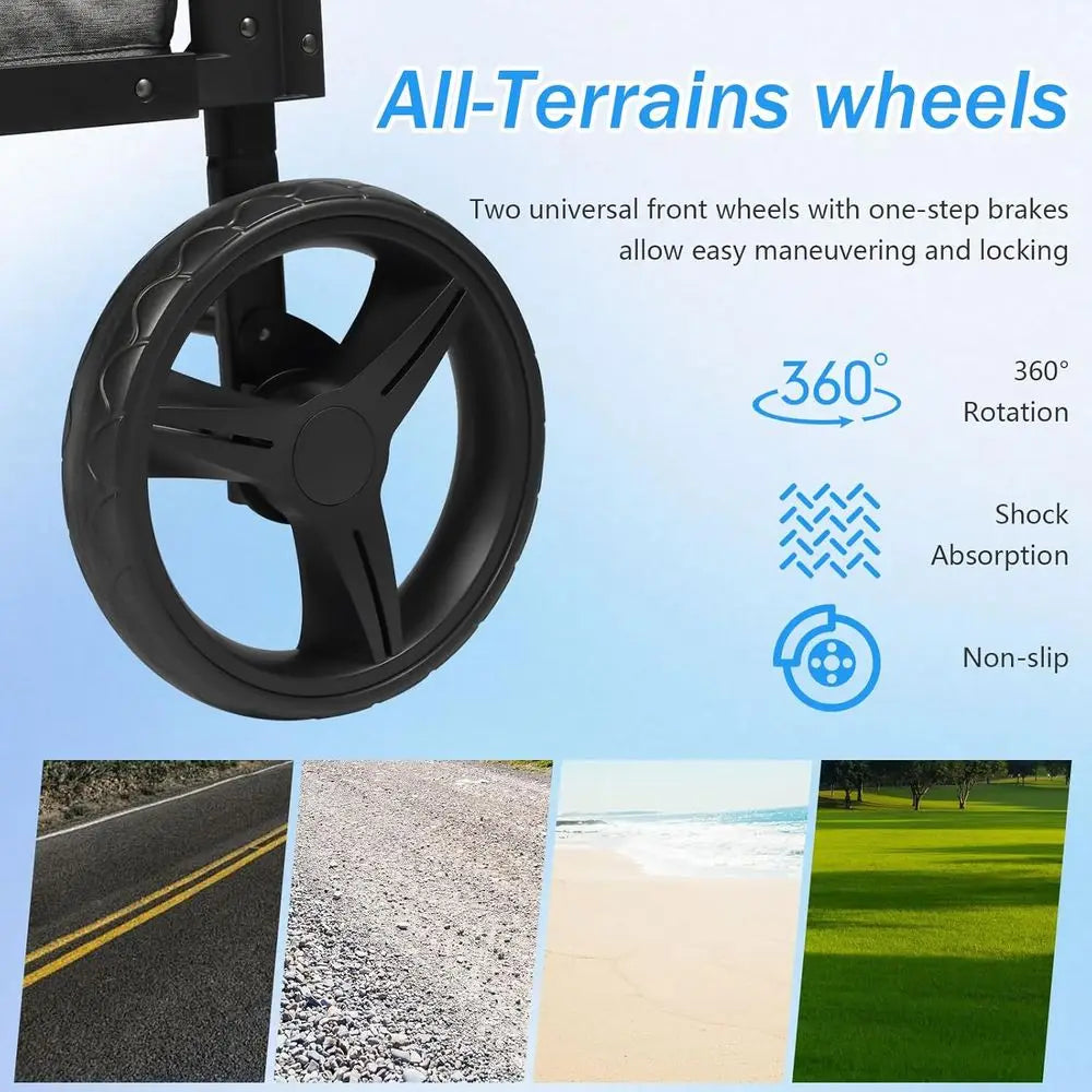 All-Terrain 4-Child Wagon Stroller with Removable 5-Point Harness and Storage Organizer, Suitable for Outdoor Activities