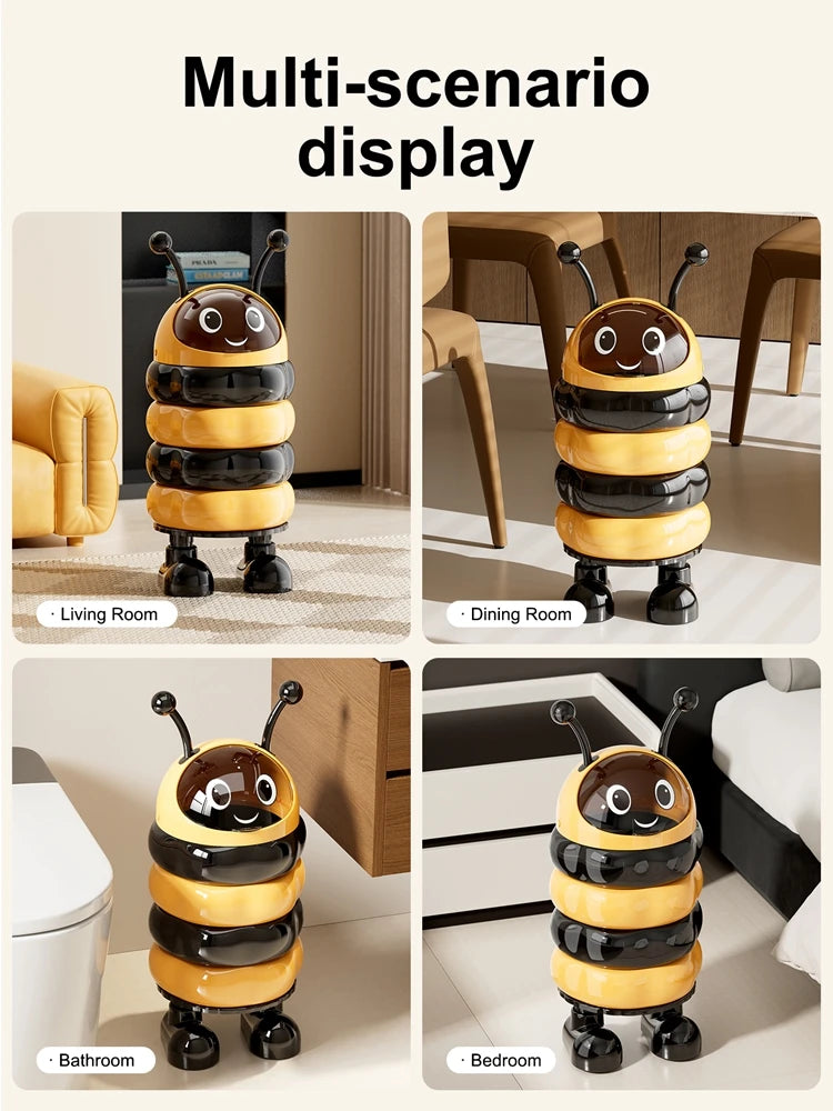1pc Wastepaper basket, tall-legged bin, charming bee design, no-bend-over feature, large capacity with lid
