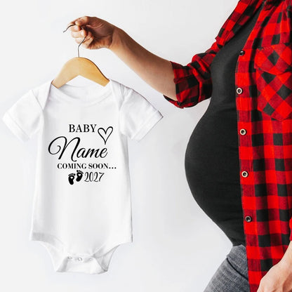 New Custom Name Baby Coming Soon 2027 Newborn Baby Rompers Pregnancy Announcement Baby Bodysuits Cotton Infant Clothes Gifts