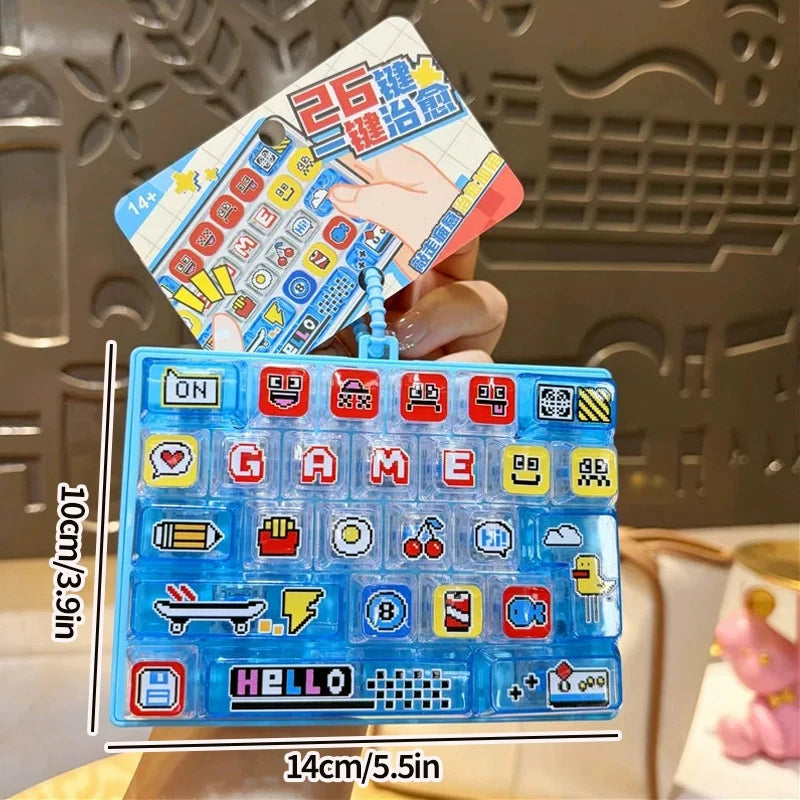 26-keycap Keyboard Keychain Button Clicker Decompression Toy Cartoon Anti Stress Keyboard Keychains Pendant Fidget Toys Gifts