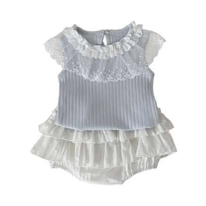 6M-2Y Summer Sweet Style Girls Set Lace Ruffle Collar Sleeveless Tee+White Ruffle Shorts 2Pcs Clothes Soft Cotton Infant Suit