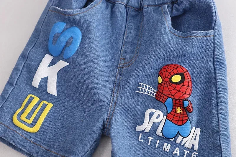 Summer Baby Boys Spiderman Short Sleeve T-shirt Jeans