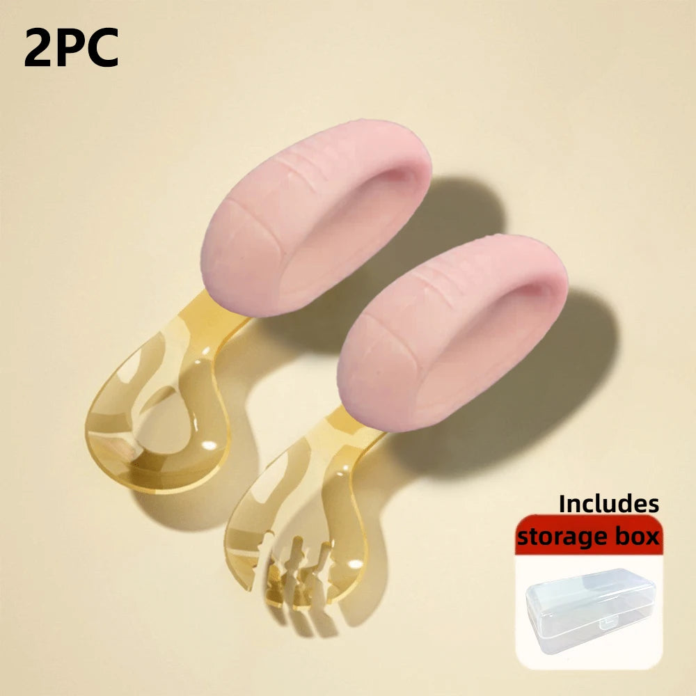 Toddler Spoon and Fork with Bendable Silicone Grip for Baby Self-feeding