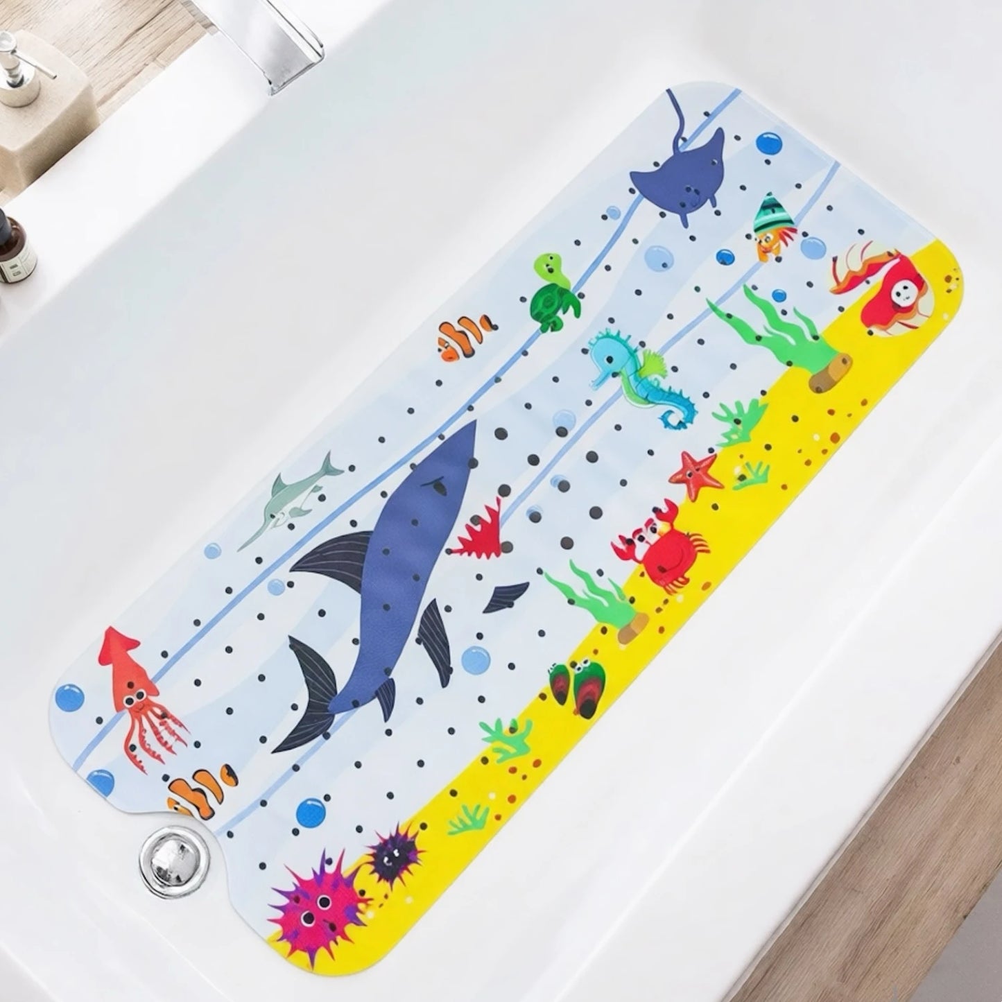 1pc Cartoon Extra Long Bathtub Mat 40x100cm Non-Slip Bathmat Suction Cups & Drain Holes
