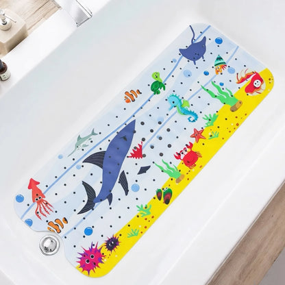 1pc Cartoon Extra Long Bathtub Mat 40x100cm Non-Slip Bathmat Suction Cups & Drain Holes