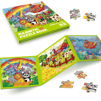 Magnetic Puzzles Games for Kids Busy Quiet Cartoon Animals Jigsaw Book Animals Learning Educational Toys for Children Gift