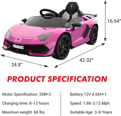 Kids Ride on Car Toys with Remote Control for Children Ages 3-8Y 12V Electric Battery Powered Vehicle with MP3 Player LED Light