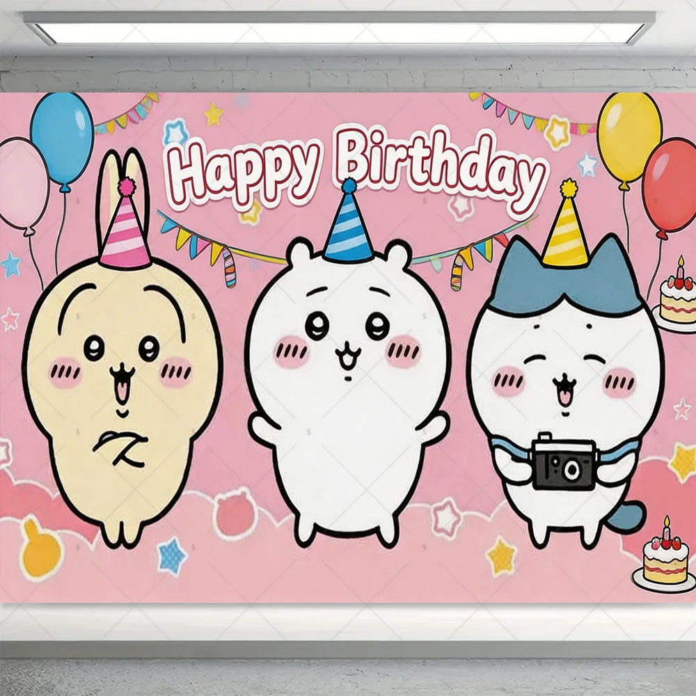 Cartoon Chiikawa Hachiware Usagi Birthday Party Decoration Background Balloon Set Cake Topper Backdrop Baby Shower Kid Gift Prop