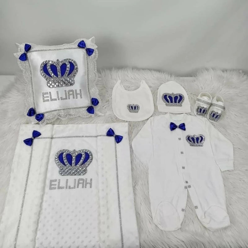 5pcs Baby Girl Outfits Set Welcome Home Hosptial Infant Receiving Blanket Pillow Bed Hat Mittens Romper Set