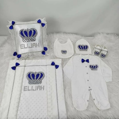 5pcs Baby Girl Outfits Set Welcome Home Hosptial Infant Receiving Blanket Pillow Bed Hat Mittens Romper Set