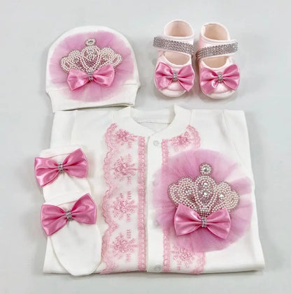 Dollbling Emerald Newborn Baby Boy Personalized Name Outfits 4pcs Welcome Home Hospital Crown Jewelry Romper Set
