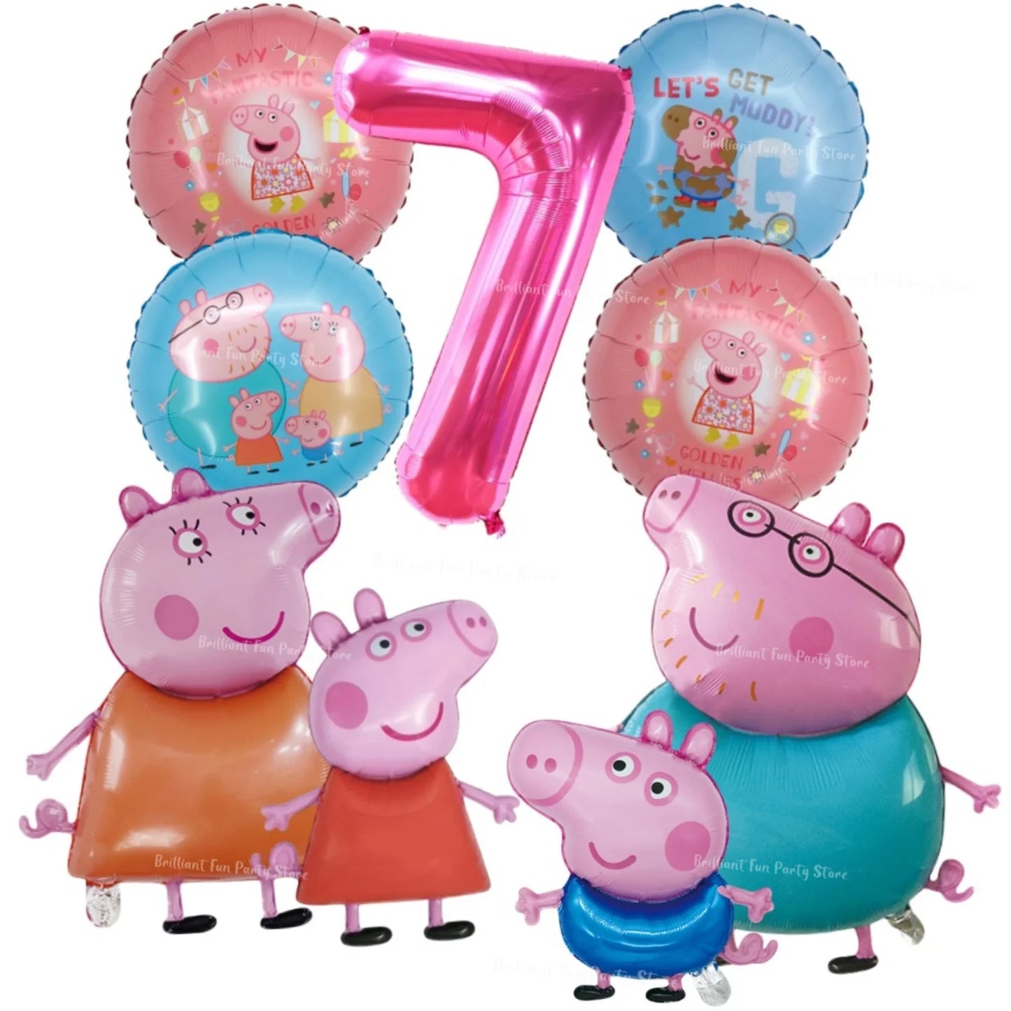 9pcs Peppa Pig Foil Balloon Set Pink Numbers Birthday Party Decoration Cartoon Family Balloons for Children's Events Baby Gifts