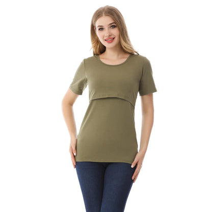 Big Size Maternity Nursing T-shirt Short Sleeve Cotton Breastfeeding Blouse Postpartum Comfortable Top for Women