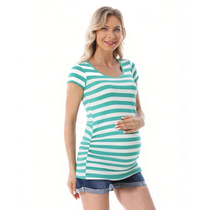 Summer Striped Maternity T-shirt Big Size Women Pregnancy Tops Casual Loose Breathable Comfortable Pregnant Lady Tee