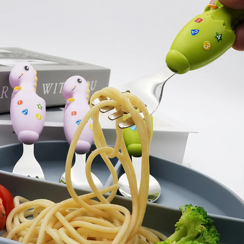 2-piece Children Spoon Forks Kids Stainless Steel Kids Cutlery Portable Baby Feeding Utensils Baby Spoons Baby Tableware Set