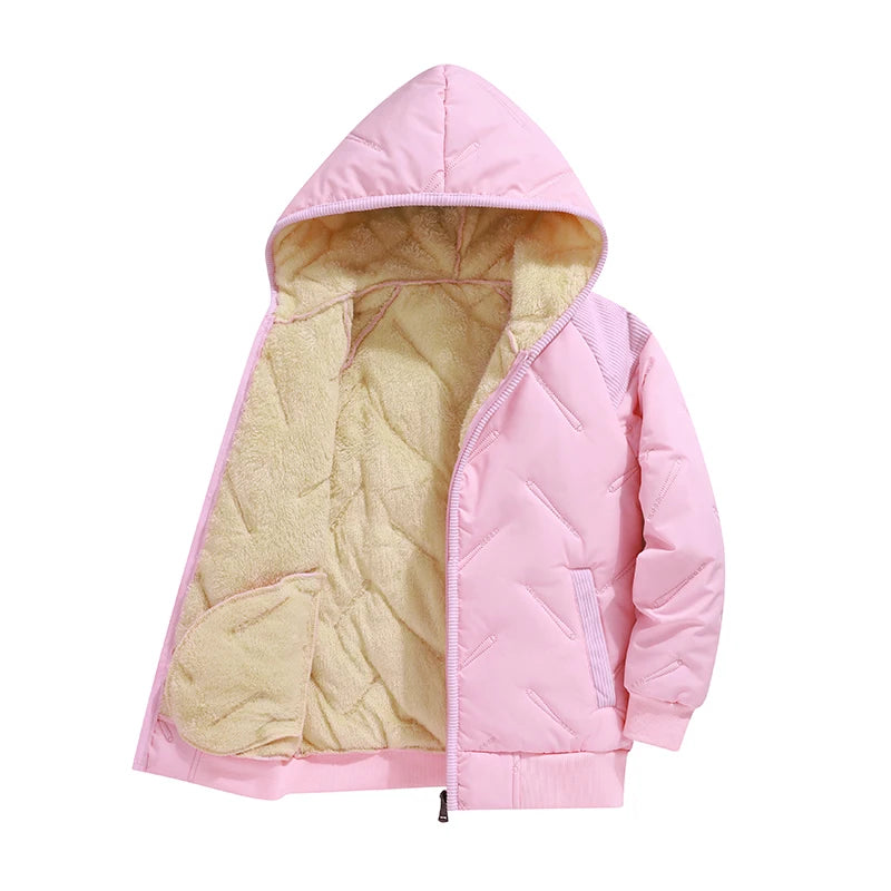 Winter Keep Warm Boys Girl Jacket Lined With Velvet Thick Cotton Padded Hooded Coat Kids Children Out The Cold Outerwear