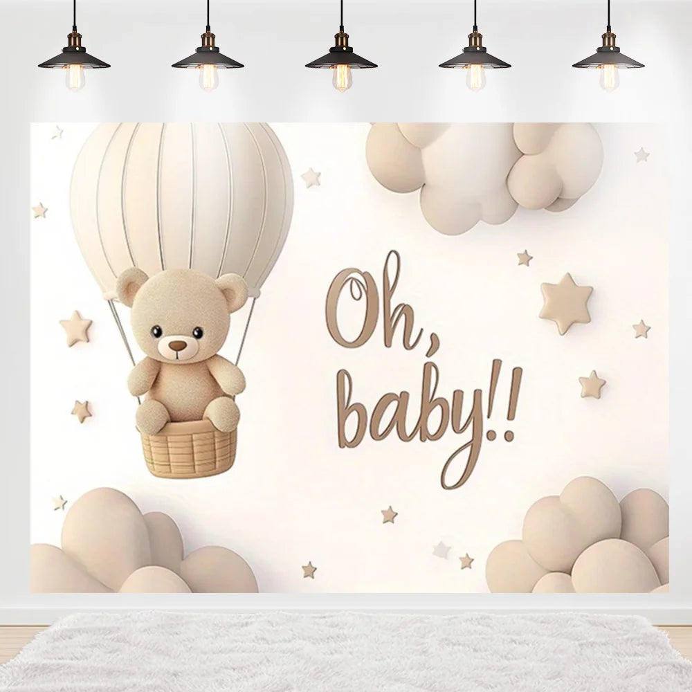 Welcome Baby Shower Newborn Background Decoration Girl Boy Birthday Party Backdrop Supplies Balloon Teddy Bear Photographic Prop