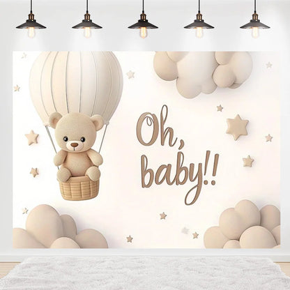 Welcome Baby Shower Newborn Background Decoration Girl Boy Birthday Party Backdrop Supplies Balloon Teddy Bear Photographic Prop