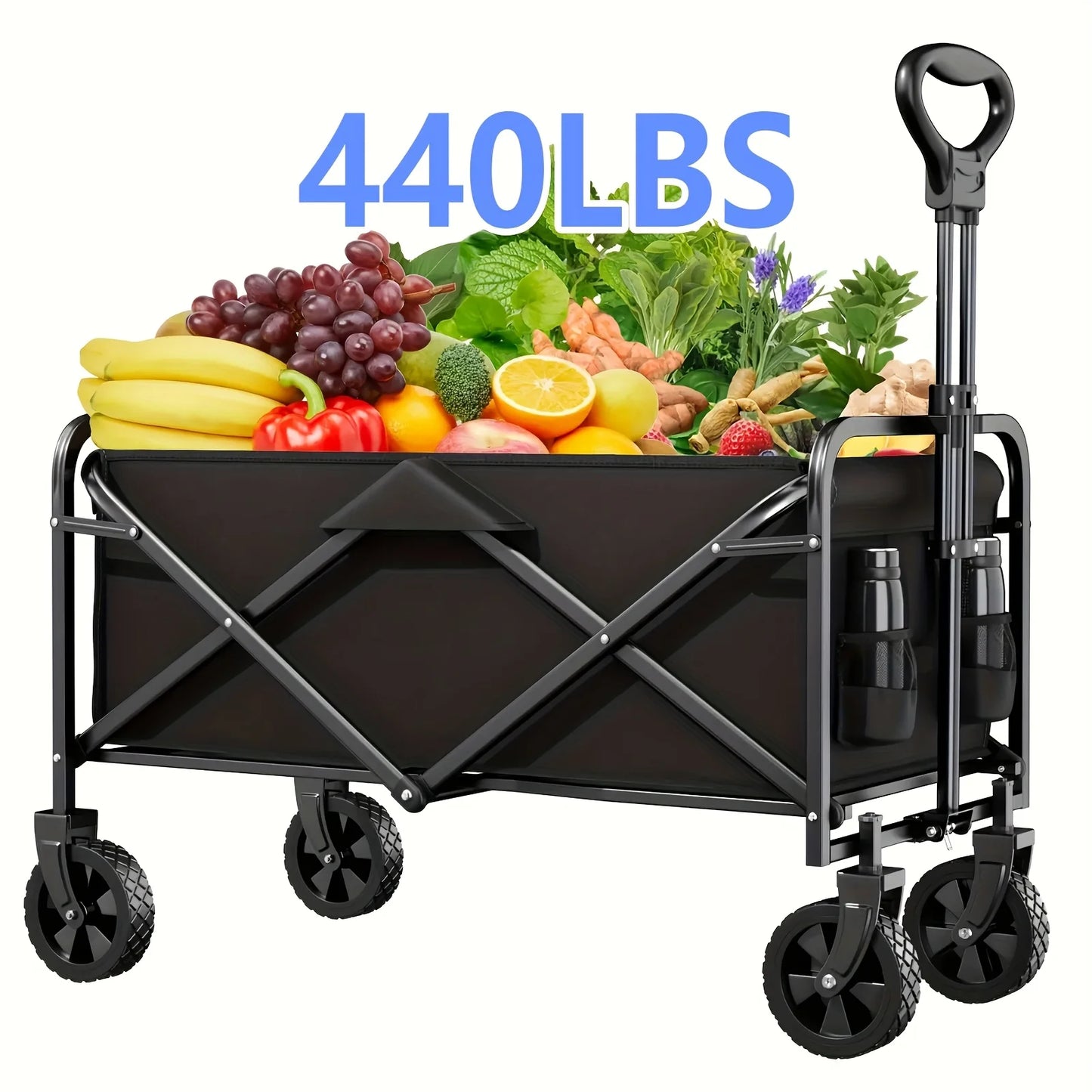 Folding Luggage Cart Aluminum Wagon 280LB Load Ergonomic Handle 4-Wheel Swivel Design for Store Home