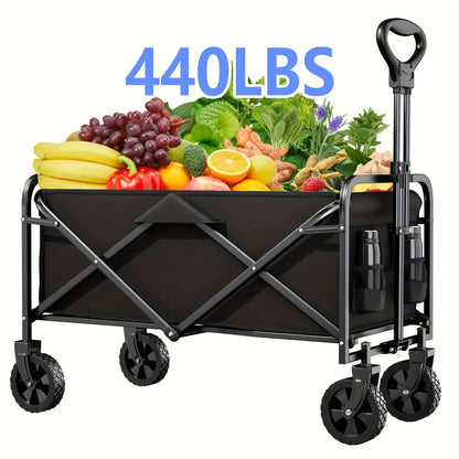 Folding Luggage Cart Aluminum Wagon 280LB Load Ergonomic Handle 4-Wheel Swivel Design for Store Home