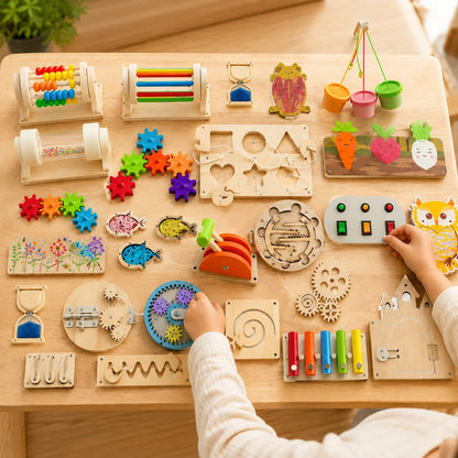DIY Montessori Busy Board Accessories Set Wooden Sensory Activity Toys Gear Switch LED Light Drum Beads Educational Learning Toy