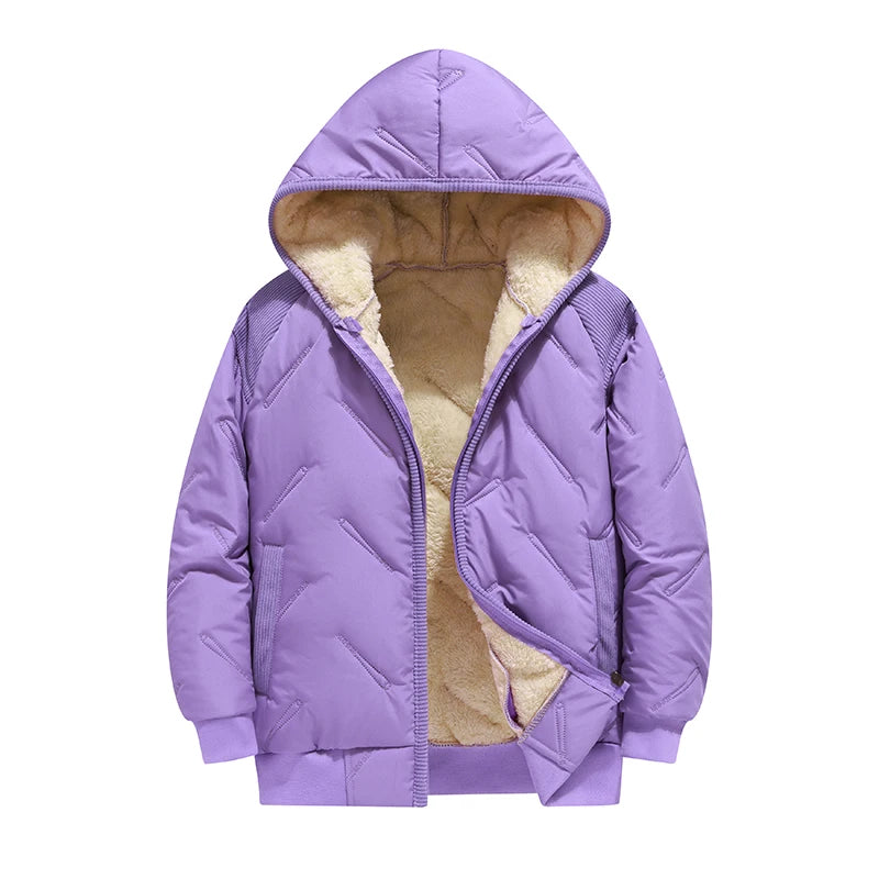 Winter Keep Warm Boys Girl Jacket Lined With Velvet Thick Cotton Padded Hooded Coat Kids Children Out The Cold Outerwear
