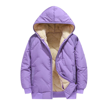 Winter Keep Warm Boys Girl Jacket Lined With Velvet Thick Cotton Padded Hooded Coat Kids Children Out The Cold Outerwear