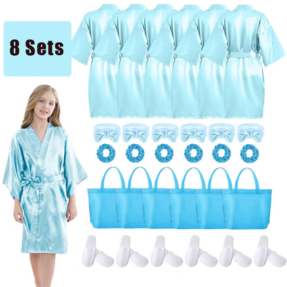6-15Pcs Spa Party Robes for Girls Supplies Favors Kids Gowns Robe Soft Spa Headband Sleepover Birthday Party