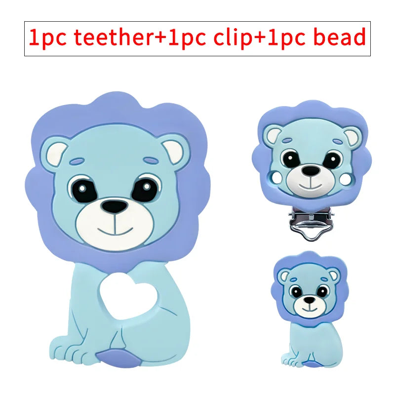 3pcs/set Silicone Cartoon Animal Figure Teether Beads and Clips Baby Teether Pacifier Chain Accessories Teething Jewelry Toys