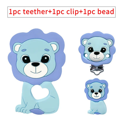 3pcs/set Silicone Cartoon Animal Figure Teether Beads and Clips Baby Teether Pacifier Chain Accessories Teething Jewelry Toys