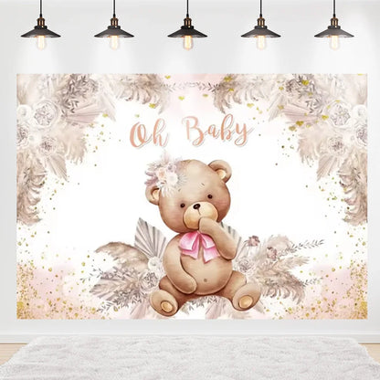 Welcome Baby Shower Newborn Background Decoration Girl Boy Birthday Party Backdrop Supplies Balloon Teddy Bear Photographic Prop