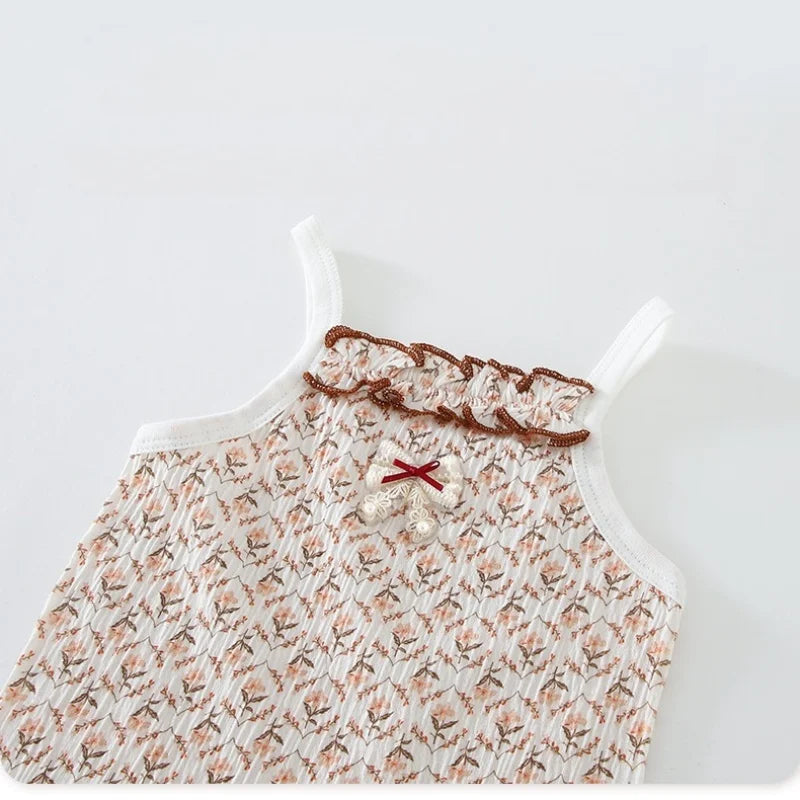 Summer Infant Baby Girls 2Pcs Floral Cami Set Cute Ruffle Trim Sleeveless Top And Shorts Toddler Cotton Comfort Outfits
