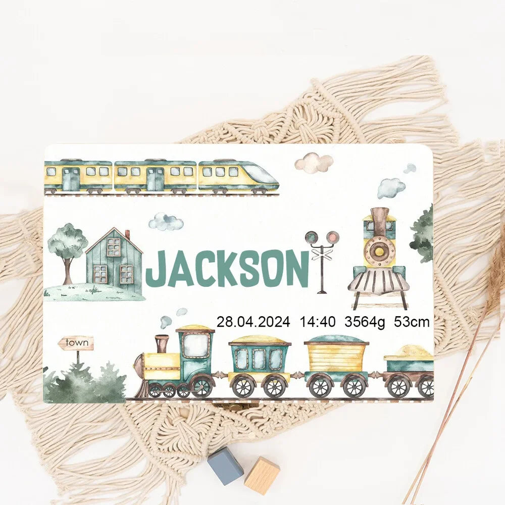 Custom Baby Wooden Memory Box Newborn Shower Gift Personalized Transport Infant Keepsake Case Birth Stats Box Umbilical Cord Box