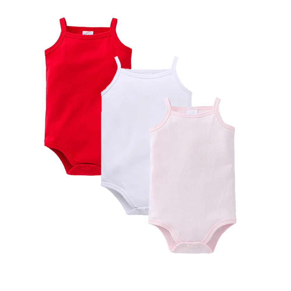 100% Cotton Baby Bodysuit Set for Girls Solid White Sleeveless Rompers (0–24 Months), Available in 1–6 Pieces