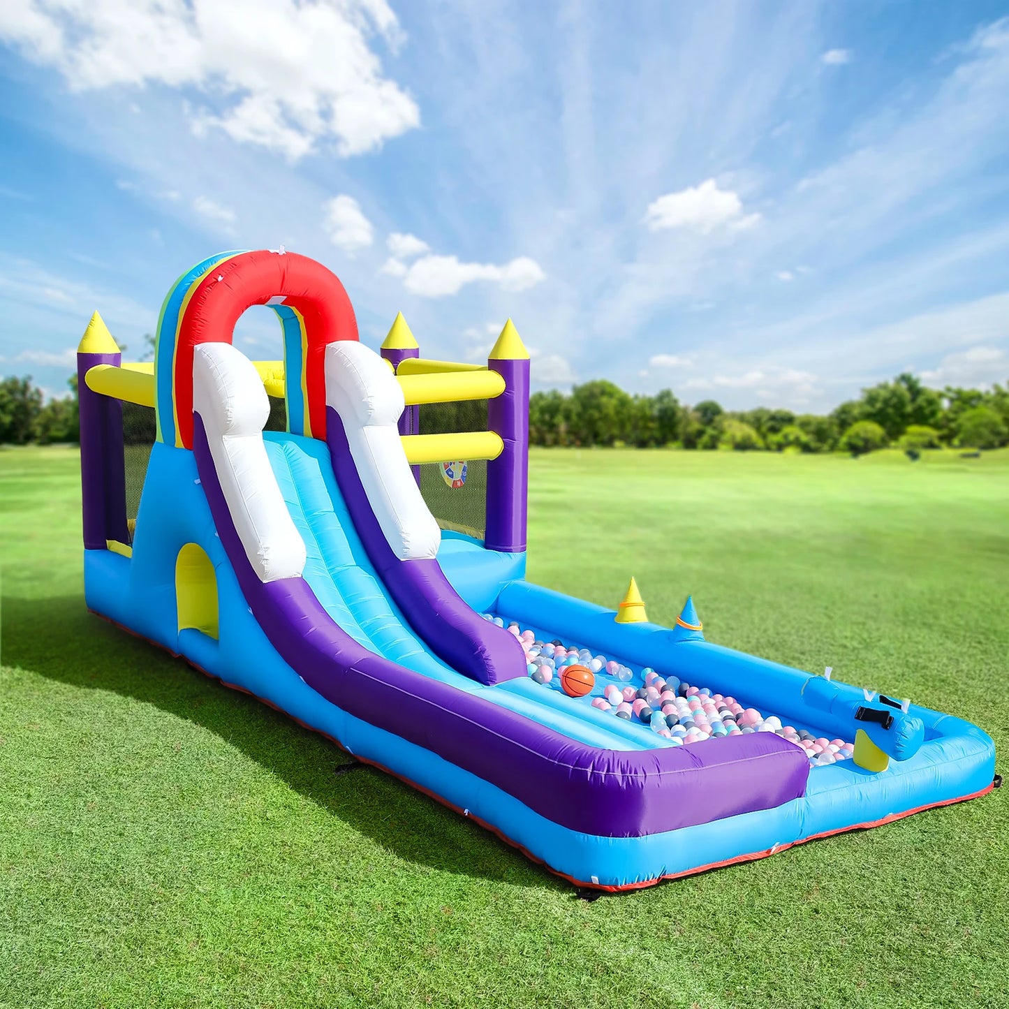 Oxford cloth 16ft 4.9m Inflatable Water Slide Bounce House w/ Splash Pool & 480W Blower