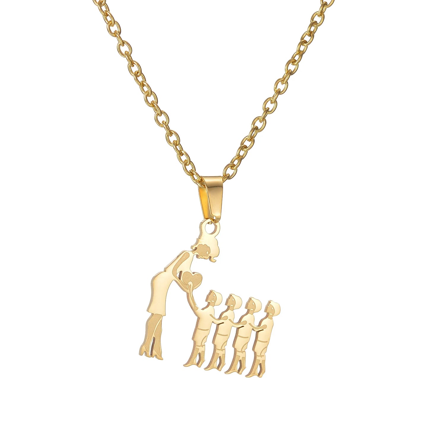 Lovely Gold Color Family Pendant Necklaces Mom Dad Children Baby Woman Stainless Steel Choker Jewelry Mother Day Gift New