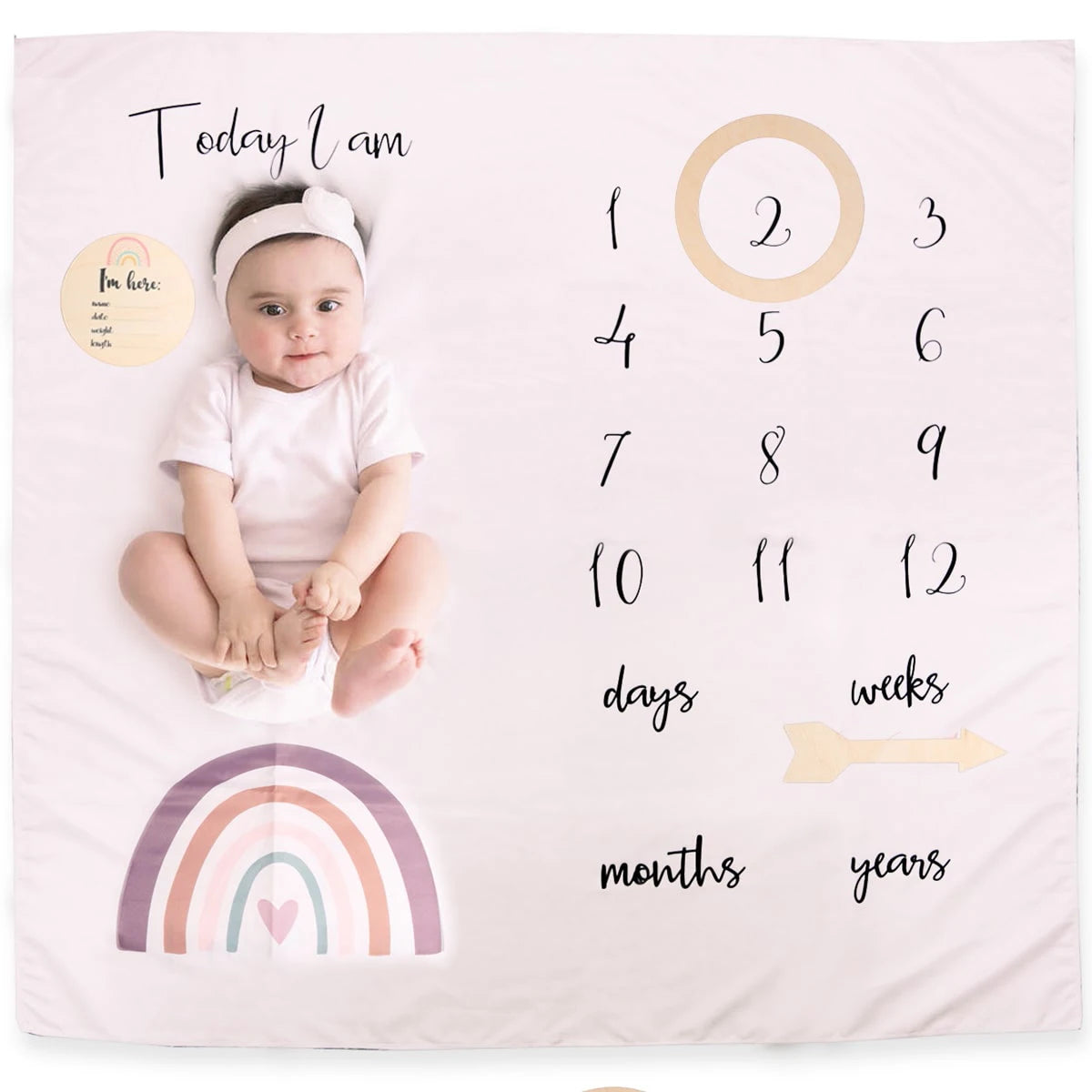 Baby Milestone Blanket Set, Monthly Growth Photo Backdrop with Wooden Cards for Newborn Photography