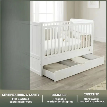 Convertible Cribs With Storage Drawers Safety Newborn Baby Cot Bed Kids Furniture Set Solid Wood