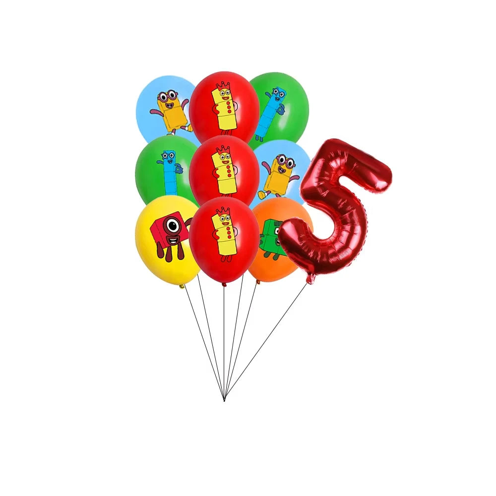 Number Birthday Decorations Building Blocks Tablecloth Banner Spiral Cake Topper Balloon for Kids Baby Shower Supplies Gifts