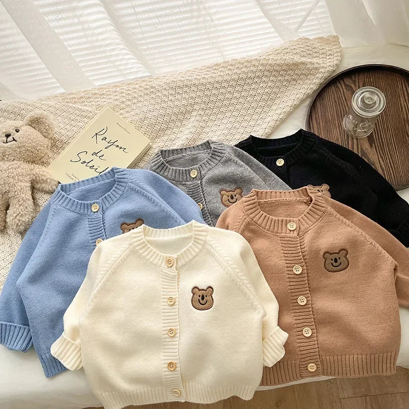 Cute Bear Knit Baby Coat Children's Knitted Cardigan Long Sleeved Top